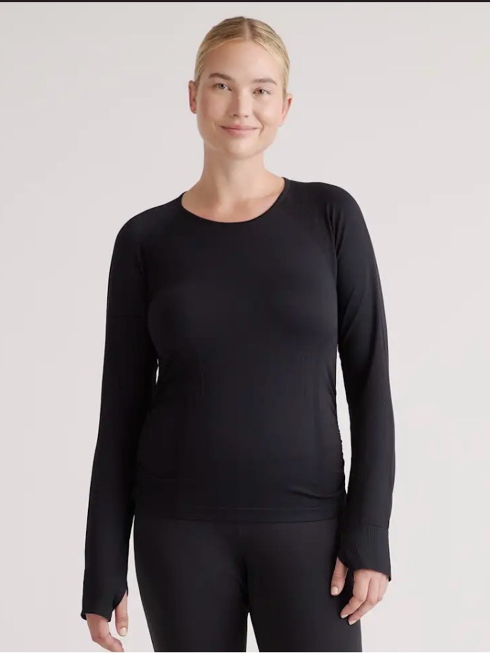NWT quince seamless ruched athletic long sleeved top, black small